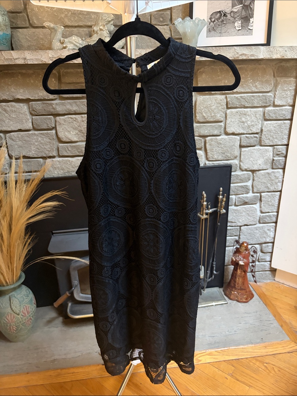 Love Fire Black Dress Sleeveless Lace Lined Midi Size L